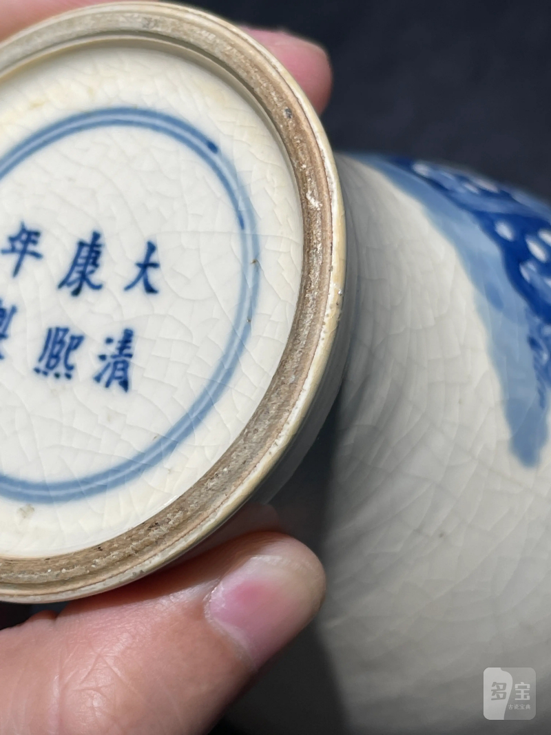 清晚期 浆胎青花折桂图梅瓶一对 - 图15